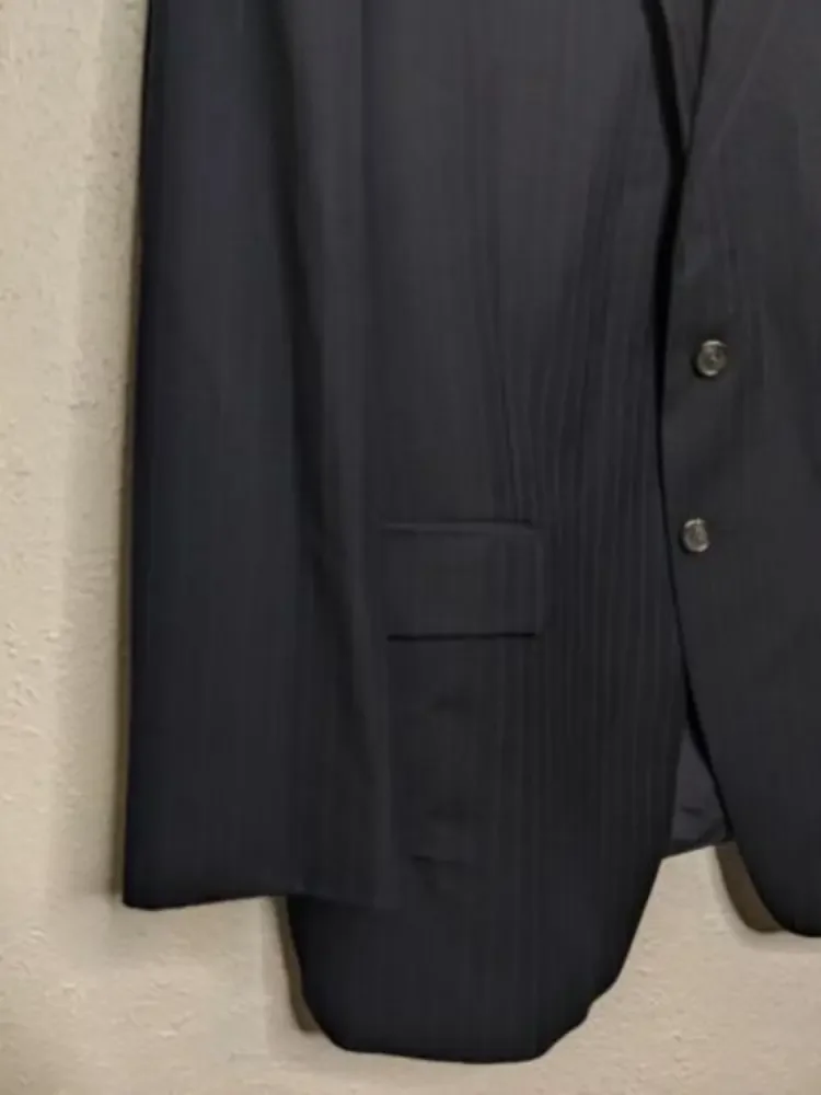 Lauren Ralph Lauren Mens‎ Blazer Size 48R 100% Wool Blue Striped Two Button Navy